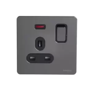 Image of Schneider USFP 13A Double Pole 1G Switched Socket W/Neon Black Insert Black Nickel - GU3411DBBN