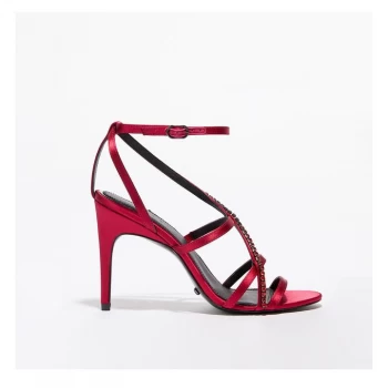 Image of Reiss Dana Jewel Strap Heeled Sandals - Raspberry Satin