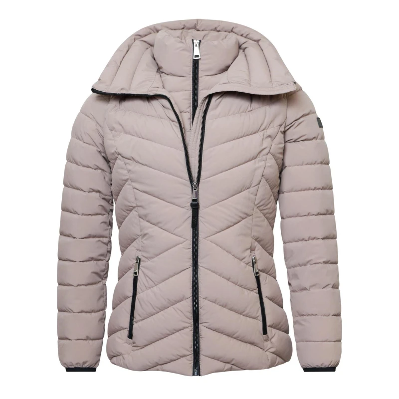 Image of DKNY Bibbed Zip Front Puffer Jacket Beige female S