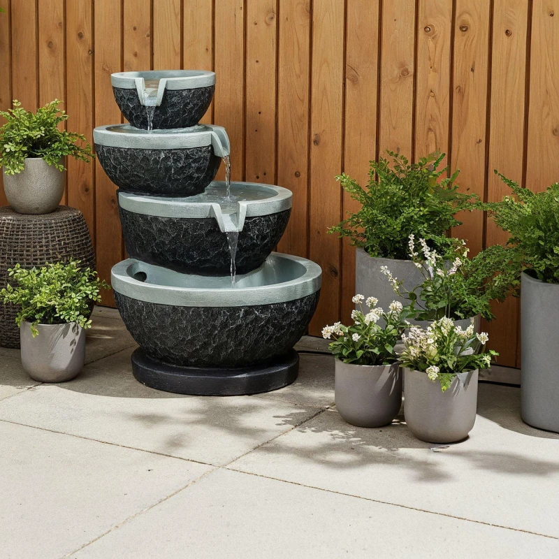 Image of Streetwize Tiered Cascade Solar Fountain -Four-Bowl Waterfall Grey/Black unisex 4 Bowls