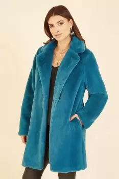 Image of Teal Faux Fur Coat