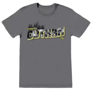 Image of Batman Unisex Adult Greetings from Gotham T-Shirt (L) (Charcoal Grey)