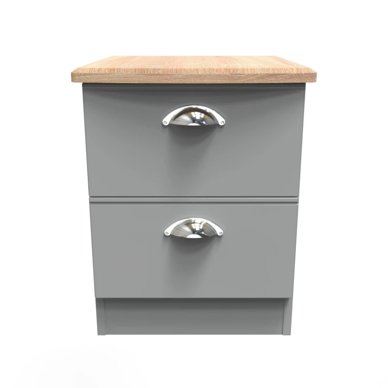 Image of Welcome Furniture Victoria 2 Drawer Bedside Cabinet - Ready Assemble Dusk Grey & Oak unisex Small
