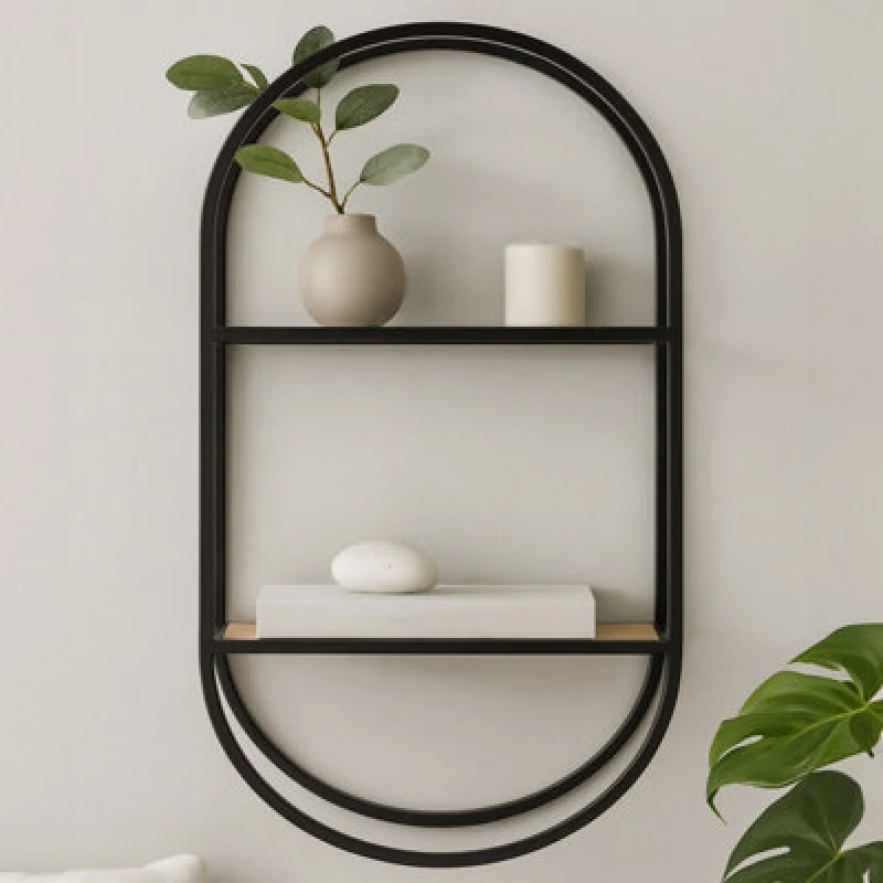 Image of Orsina Stylish Two Tier Shelf, Space Saving Photos Display Shelf, Easily Maintained Metal Frame Bedroom Shelf