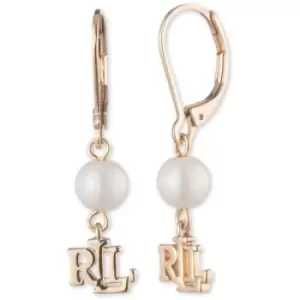 Image of Ladies Lauren Ralph Lauren Base metal PE PEARL LOGO DROP-GLD/PEARL/SILK