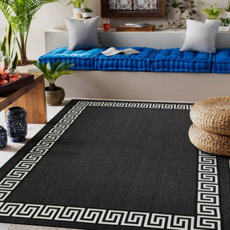 Image of RugsX Carpet Sisal Flat 49373690 Greek Black / Cream 80X150 Cm