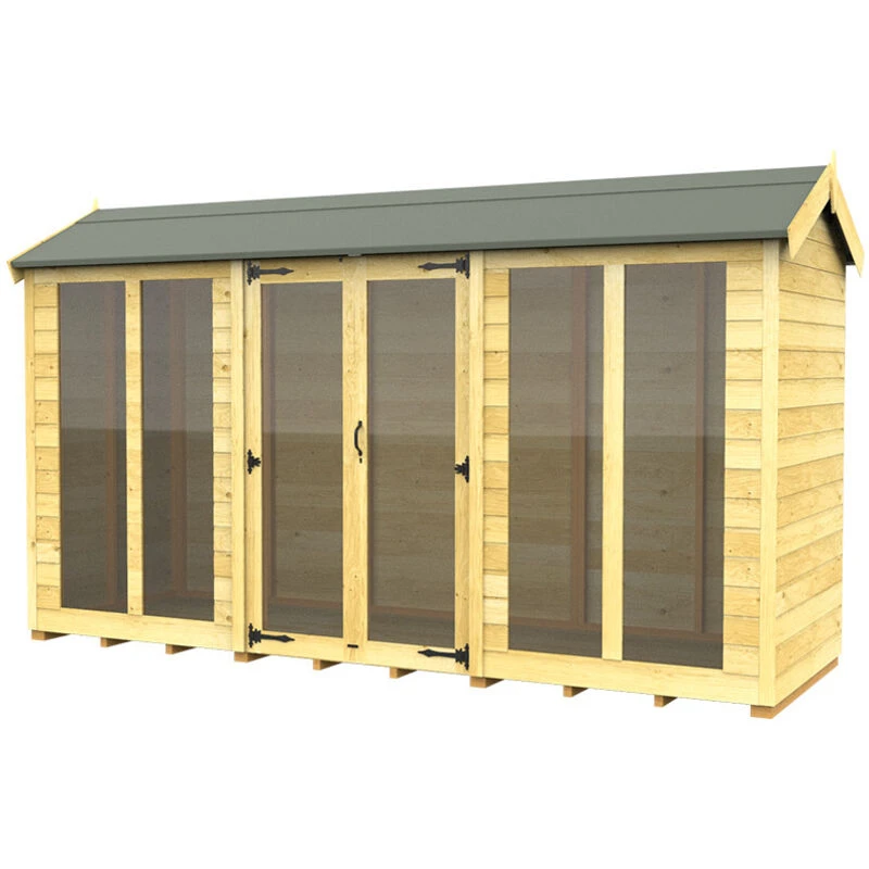 Image of Flat Pack Sheds DIY Sheds 12 x 4 Apex Summer House (Full Height Window), Brown 12X4AFHWSHFF