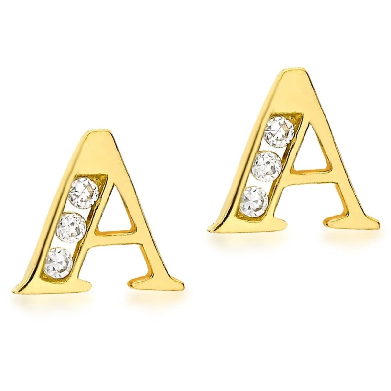 Image of Be You 9ct CZ Initial Stud Earrings Yellow Gold female A