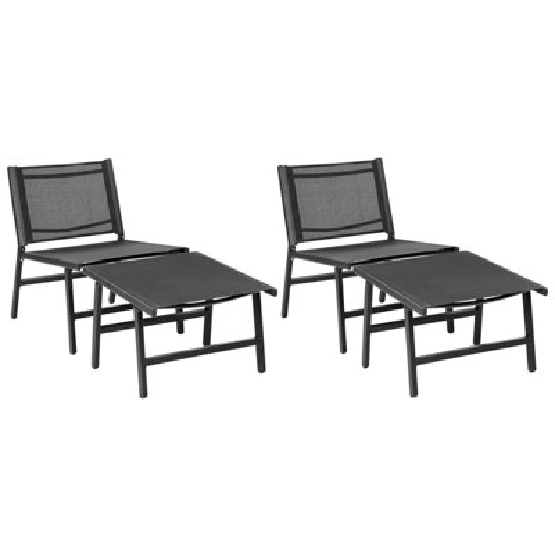 Image of Beliani Set Of 2 Garden Chairs Marceddi With Footstool Metal Black