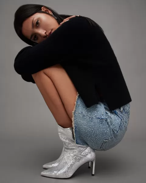 Image of AllSaints Orlana Heeled Shimmer Leather Boots