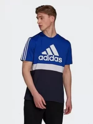Image of adidas Essentials Colorblock T-Shirt, Blue/White, Size S, Men