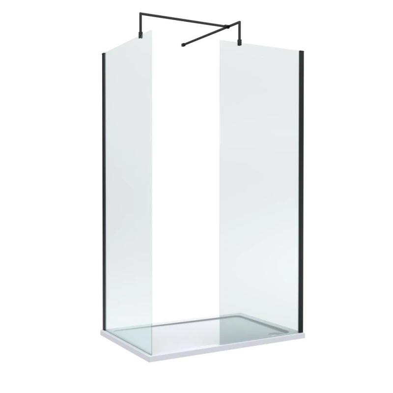 Image of Balterley 8mm Glass Wetroom Screens Black Profile & Tray 1200 x 900mm Black Unisex