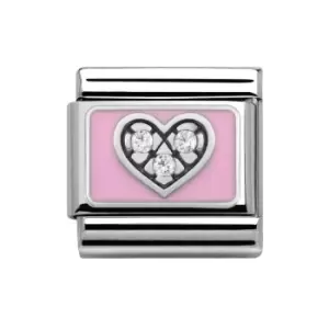 Image of Nomination Classic My Family Sparkling Pink Love Heart Charm