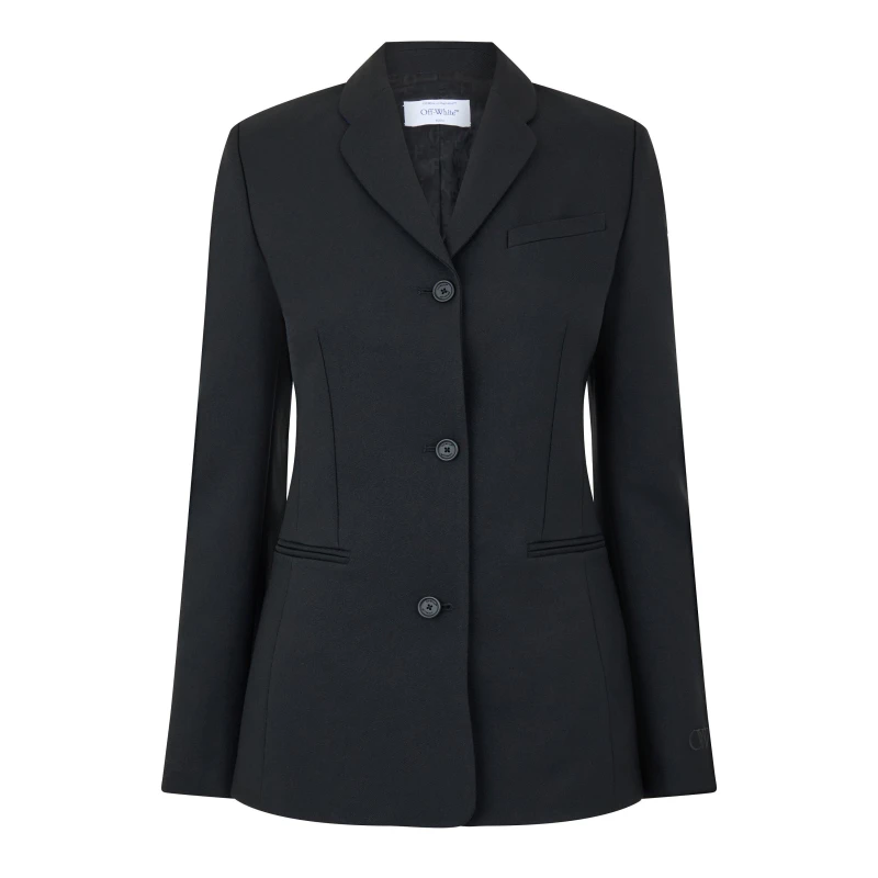 Image of Off White Womens Darted Twill Long Sleeve Tailored Fit Blazer Black/White female 4 (3XS)