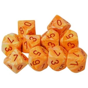 Image of Chessex d10 Dice Set: Festive Sunburst/Red (10)