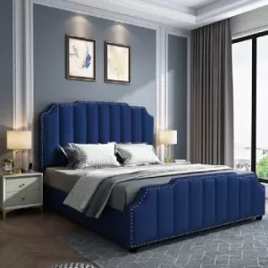 Image of Arnold Upholstered Beds - Plush Velvet, Small Double Size Frame, Blue - Blue
