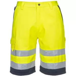 Image of E043YNRM - sz M Hi-Vis Poly-cotton Shorts - Yellow/Navy - Yellow/Navy - Portwest