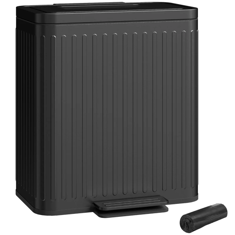Image of HOMCOM HOMCOM 2 x 20L Double Rubbish Bin, Pedal Bin with Rubbish Bags, Black One Size Unisex 5063603036703