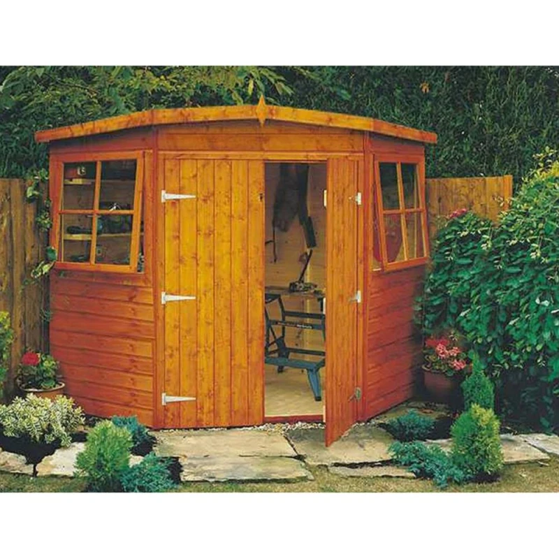 Image of Shires Corner Shed Double Doors Tongue & Groove Garden Shed 10x10 ft in Brown Brown Unisex
