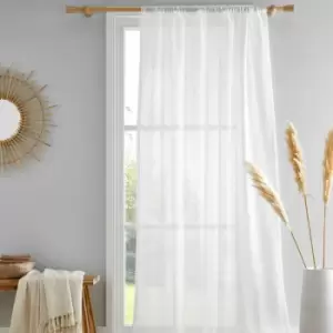 Image of Kayla Textured Slub Slot Top Voile Curtain Panel, White, 55 x 54" - Drift Home
