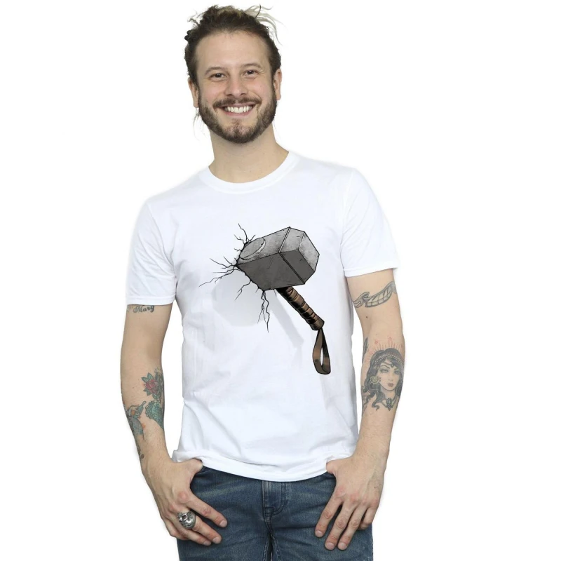 Image of Marvel Marvel Men Thor Hammer Crack T-Shirt in White Size: Small White S Male 5059934400443
