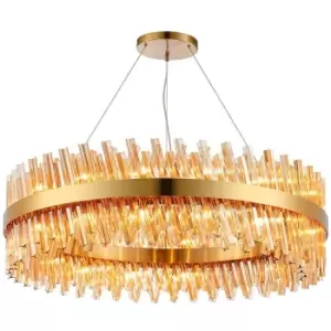Image of Luminosa Kalih 32 Light G9, Ceiling Pendant Round, Brass, Amber Item Weight: 29.51kg