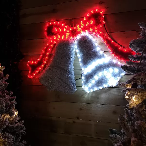 Image of 1m LED Tinsel Garland White and Red Double Bell Rope Light Christmas Decoration