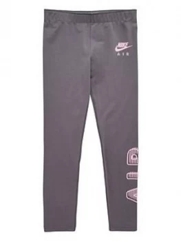 Image of Nike Older Girls Air Favourites Legging - Grey/Pink Size M 10-12 Years, Women