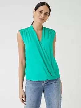 Image of Wallis Sleeveless Wrap Top - Green, Size L, Women