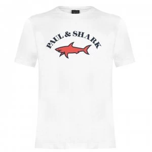 Image of Paul And Shark Crew And Shark Big Print Logo T Shirt - White