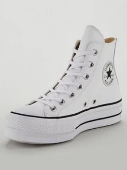 Image of Converse Covnerse Chuck Taylor All Star Leather Lift Platform Hi, White/Black, Size 7.5, Women