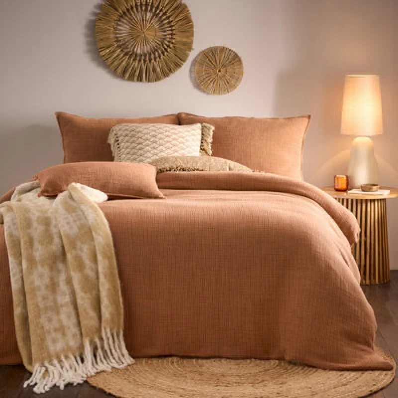 Image of Yard Ribble Acid Washed 100% Cotton Duvet Cover Set Burnt Orange