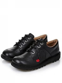 Image of Kickers Leather Lace-up Kick Lo Core School Shoes - Black, Size 1