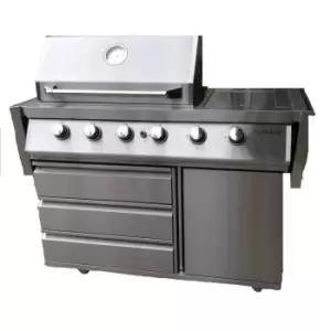 Image of Outback Signature II 4-Burner Hybrid Gas & Charcoal BBQ plus Cover - Stainless Steel