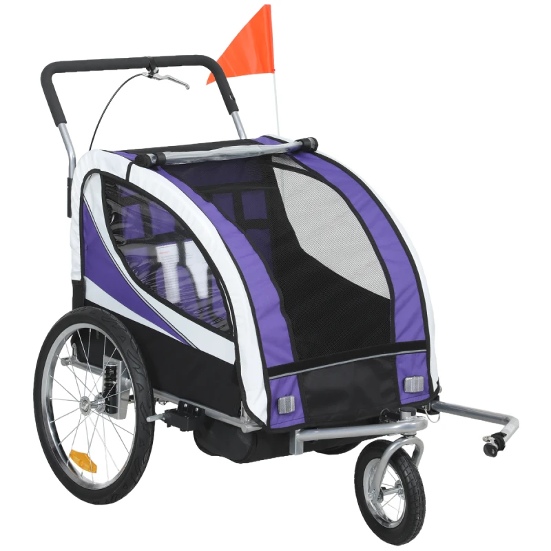 Image of HOMCOM 2 Seat Child Bike Trailer, Baby Bicycle Trailer for 2 Kids, Purple, Purple 440-001V02VT