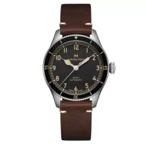 Image of Hamilton Khaki Aviation Pilot Pioneer Automatic Black Dial Brown Leather Strap Mens Watch H76205530