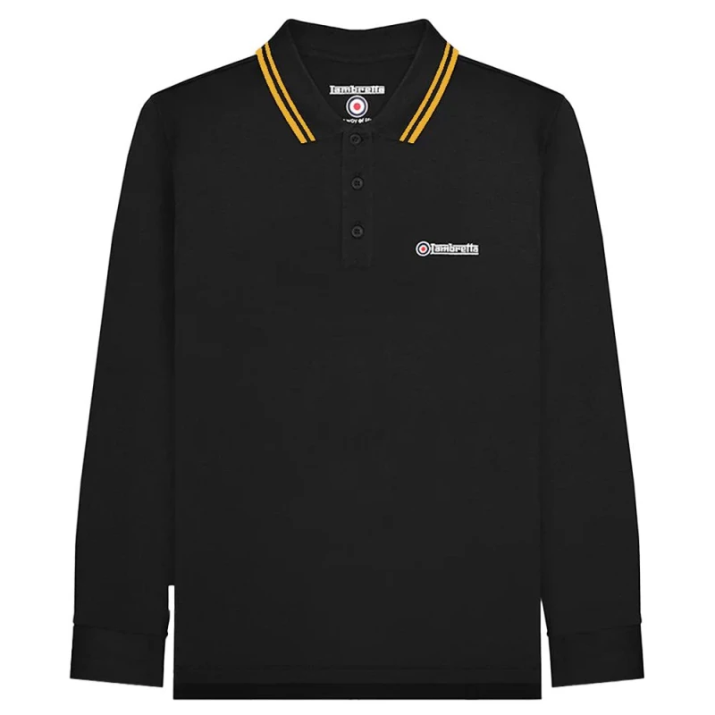 Image of Lambretta Lambretta Men Tipped Long-Sleeved Polo Shirt in Black Size: 3X-Large Black XXXL Male 5063703663441