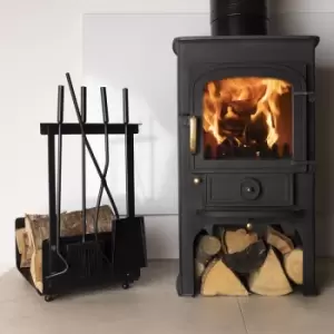 Image of Charles Bentley - Hazel Log Holder and Fireset Tool Stand Poker Tongs Brush Coal Shovel Tool Stand - Black