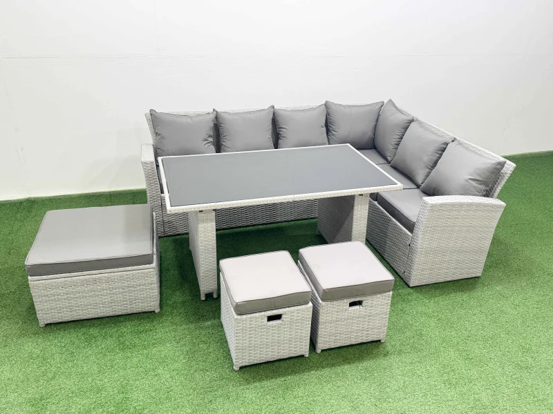 Image of Fimous Outdoor Garden Furniture Sets 9 Seater Wicker Rattan Corner Sofa Set in Light Grey Light Grey Unisex