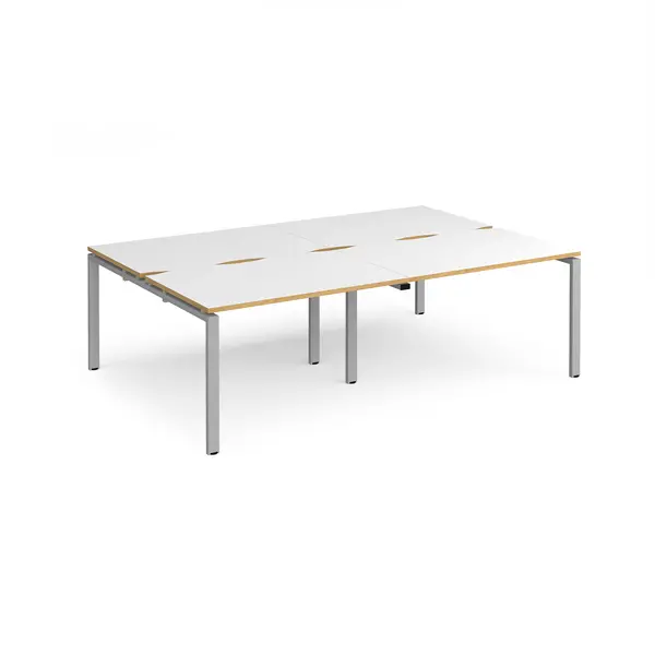 Image of Adapt 4 Person Cluster Bench Silver Frame Office Desking - 2400mmx1600mm - White Oak