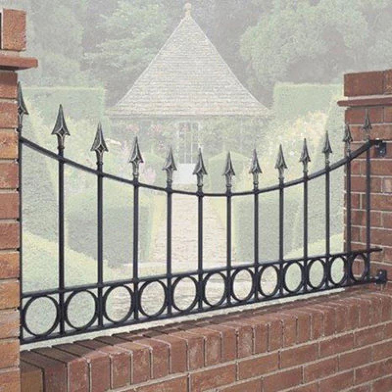 Image of Cannock Gates Balmoral Premium Range Spear Top Railing Panel Shaped With Rings Fits Opening - Steel - Fits Gap Of 1830 mm X 735mm High - Primed