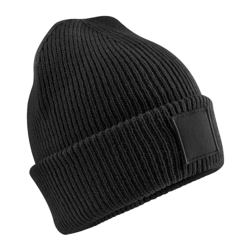 Image of Beechfield Cuffed Tonal Patch Beanie in Black Unisex One Size