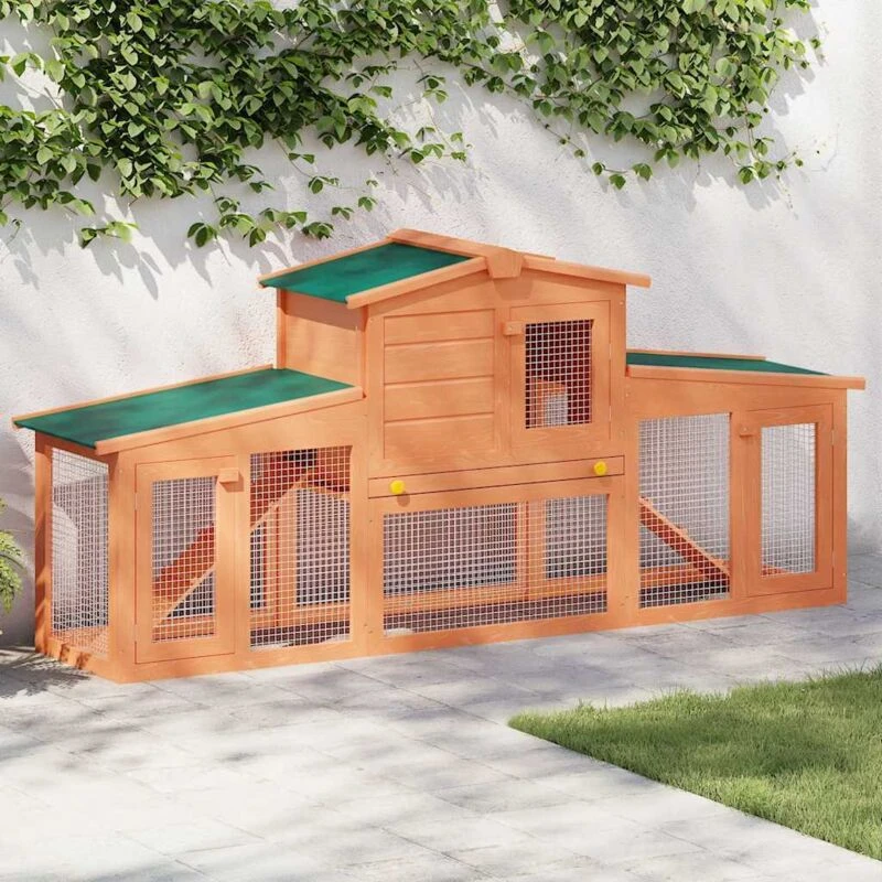 Image of vidaXL Large Rabbit Hutch Small Animal House Pet Cage with Roofs Wood Habitat