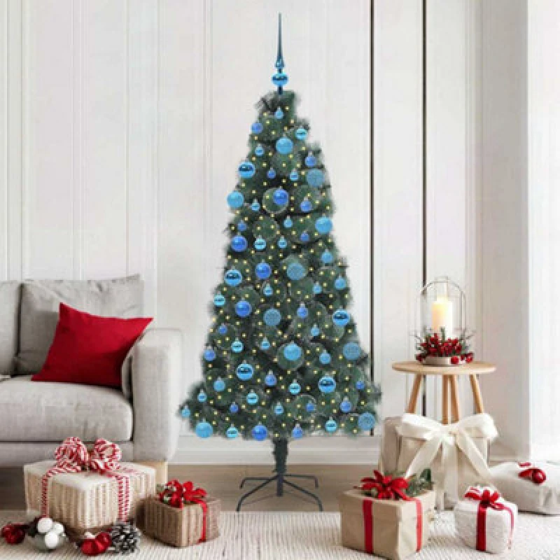 Image of vidaXL Artificial Pre-lit Christmas Tree with Ball Set Green 180 cm, Green 3396173
