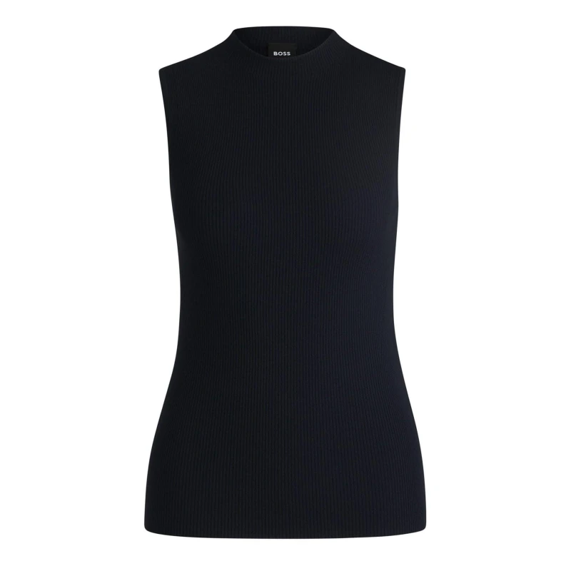 Image of Boss Feskies Ribbed Top with Mock Neckline Dark Blue female S