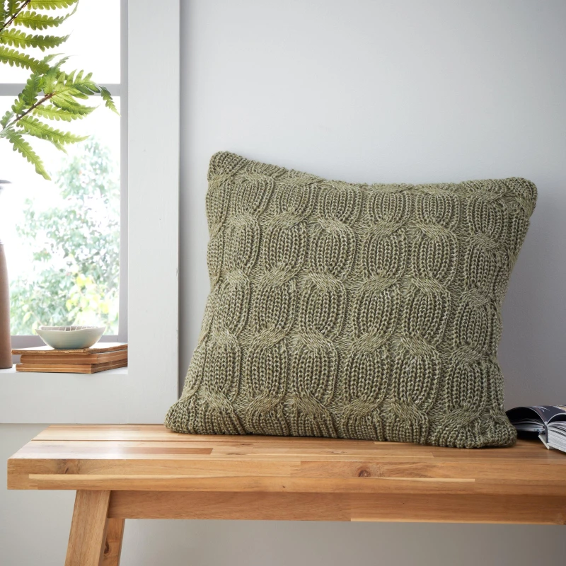 Image of Catherine Lansfield Chunky Marl Knit 45cm x 45cm Filled Cushion Olive