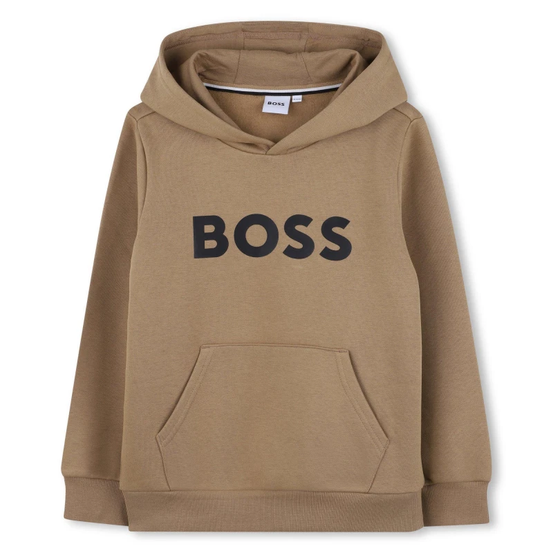 Image of Boss Kids Logo Pull Over Hoodie Cookie male 6Y