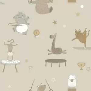 Image of Holden Animal Gymnastics Beige Childrens Wallpaper