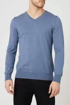 Image of Cotton Rich Knitted V Neck Jumper
