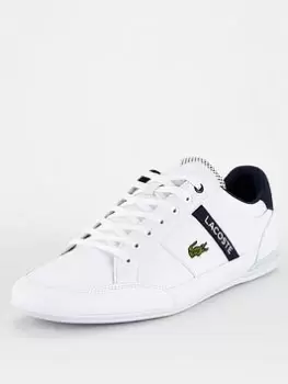 Image of Lacoste Mens Chaymon Textile and Synthetic Trainers Size 12 UK White, Navy & Red